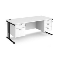 Maestro 25 straight desk 1800mm x 800mm with 2 and 3 drawer pedestals - black cantilever leg frame and white top