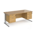 Maestro 25 straight desk 1800mm x 800mm with 2 and 3 drawer pedestals - silver cantilever leg frame and oak top