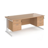 Maestro 25 straight desk 1800mm x 800mm with 2 and 3 drawer pedestals - white cantilever leg frame and beech top