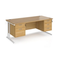 Maestro 25 straight desk 1800mm x 800mm with 2 and 3 drawer pedestals - white cantilever leg frame and oak top