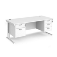 Maestro 25 straight desk 1800mm x 800mm with 2 and 3 drawer pedestals - white cantilever leg frame and white top