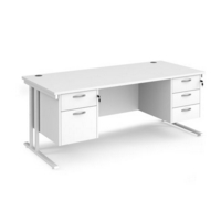 Maestro 25 straight desk 1800mm x 800mm with 2 and 3 drawer pedestals - white cantilever leg frame and white top