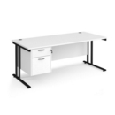 Maestro 25 straight desk 1800mm x 800mm with 2 drawer pedestal - black cantilever leg frame and white top