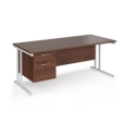 Maestro 25 straight desk 1800mm x 800mm with 2 drawer pedestal - white cantilever leg frame and walnut top