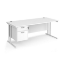 Maestro 25 straight desk 1800mm x 800mm with 2 drawer pedestal - white cantilever leg frame and white top