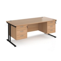 Maestro 25 straight desk 1800mm x 800mm with two x 3 drawer pedestals - black cantilever leg frame and beech top