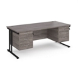 Maestro 25 straight desk 1800mm x 800mm with two x 3 drawer pedestals - black cantilever leg frame and grey oak top