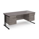 Maestro 25 straight desk 1800mm x 800mm with two x 3 drawer pedestals - black cantilever leg frame and grey oak top