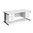 Maestro 25 straight desk 1800mm x 800mm with two x 3 drawer pedestals - black cantilever leg frame and white top