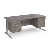 Maestro 25 straight desk 1800mm x 800mm with two x 3 drawer pedestals - silver cantilever leg frame and grey oak top