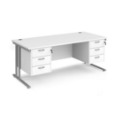 Maestro 25 straight desk 1800mm x 800mm with two x 3 drawer pedestals - silver cantilever leg frame and white top