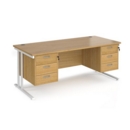 Maestro 25 straight desk 1800mm x 800mm with two x 3 drawer pedestals - white cantilever leg frame and oak top