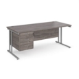 Maestro 25 straight desk 1800mm x 800mm with 3 drawer pedestal - silver cantilever leg frame and grey oak top
