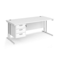 Maestro 25 straight desk 1800mm x 800mm with 3 drawer pedestal - white cantilever leg frame and white top