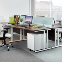 Maestro 25 straight desk 1800mm x 800mm with 3 drawer pedestal - white cantilever leg frame and white top