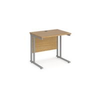 Maestro 25 straight desk 800mm x 600mm - silver cantilever leg frame and oak top