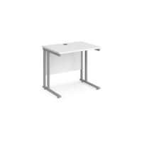 Maestro 25 straight desk 800mm x 600mm - silver cantilever leg frame and white top
