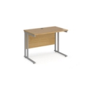 Maestro 25 straight desk 1000mm x 600mm - silver cantilever leg frame and oak top