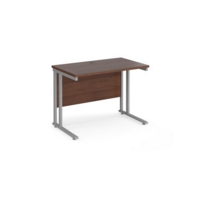 Maestro 25 straight desk 1000mm x 600mm - silver cantilever leg frame and walnut top