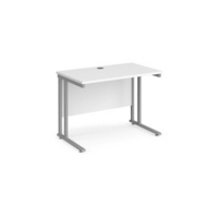 Maestro 25 straight desk 1000mm x 600mm - silver cantilever leg frame and white top