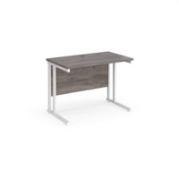 Maestro 25 straight desk 1000mm x 600mm - white cantilever leg frame and grey oak top