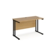 Maestro 25 straight desk 1200mm x 600mm - black cantilever leg frame and oak top