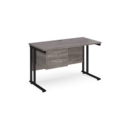 Maestro 25 straight desk 1200mm x 600mm with 2 drawer pedestal - black cantilever leg frame leg and grey oak top