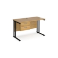 Maestro 25 straight desk 1200mm x 600mm with 2 drawer pedestal - black cantilever leg frame and oak top