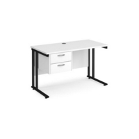 Maestro 25 straight desk 1200mm x 600mm with 2 drawer pedestal - black cantilever leg frame and white top