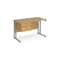 Maestro 25 straight desk 1200mm x 600mm with 2 drawer pedestal - silver cantilever leg frame and oak top