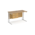 Maestro 25 straight desk 1200mm x 600mm with 2 drawer pedestal - white cantilever leg frame and oak top