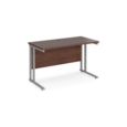 Maestro 25 straight desk 1200mm x 600mm - silver cantilever leg frame and walnut top
