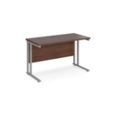 Maestro 25 straight desk 1200mm x 600mm - silver cantilever leg frame and walnut top