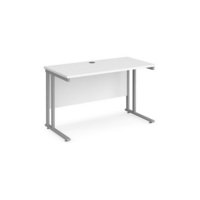 Maestro 25 straight desk 1200mm x 600mm - silver cantilever leg frame and white top
