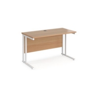 Maestro 25 straight desk 1200mm x 600mm - white cantilever leg frame and beech top