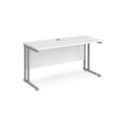 Maestro 25 straight desk 1400mm x 600mm - silver cantilever leg frame and white top