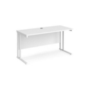 Maestro 25 straight desk 1400mm x 600mm - white cantilever leg frame and white top