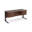 Maestro 25 straight desk 1600mm x 600mm with two x 2 drawer pedestals - black cantilever leg frame and walnut top