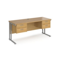 Maestro 25 straight desk 1600mm x 600mm with two x 2 drawer pedestals - silver cantilever leg frame and oak top
