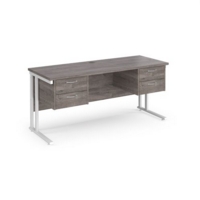 Maestro 25 straight desk 1600mm x 600mm with two x 2 drawer pedestals - white cantilever leg frame leg and grey oak top