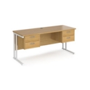 Maestro 25 straight desk 1600mm x 600mm with two x 2 drawer pedestals - white cantilever leg frame and oak top