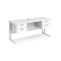 Maestro 25 straight desk 1600mm x 600mm with two x 2 drawer pedestals - white cantilever leg frame and white top