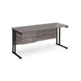 Maestro 25 straight desk 1600mm x 600mm with 2 drawer pedestal - black cantilever leg frame leg and grey oak top