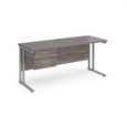 Maestro 25 straight desk 1600mm x 600mm with 2 drawer pedestal - silver cantilever leg frame leg and grey oak top