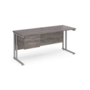 Maestro 25 straight desk 1600mm x 600mm with 2 drawer pedestal - silver cantilever leg frame leg and grey oak top