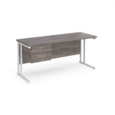 Maestro 25 straight desk 1600mm x 600mm with 2 drawer pedestal - white cantilever leg frame leg and grey oak top