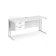 Maestro 25 straight desk 1600mm x 600mm with 2 drawer pedestal - white cantilever leg frame and white top