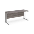 Maestro 25 straight desk 1600mm x 600mm - silver cantilever leg frame and grey oak top
