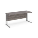 Maestro 25 straight desk 1600mm x 600mm - silver cantilever leg frame and grey oak top