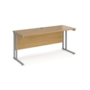 Maestro 25 straight desk 1600mm x 600mm - silver cantilever leg frame and oak top